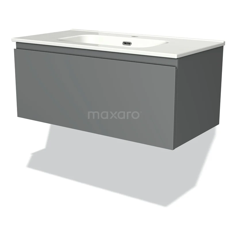 Modulo Vanity units with basin | 90 cm Mid grey Handle-less front Ceramic 1 drawer BMW11-00863