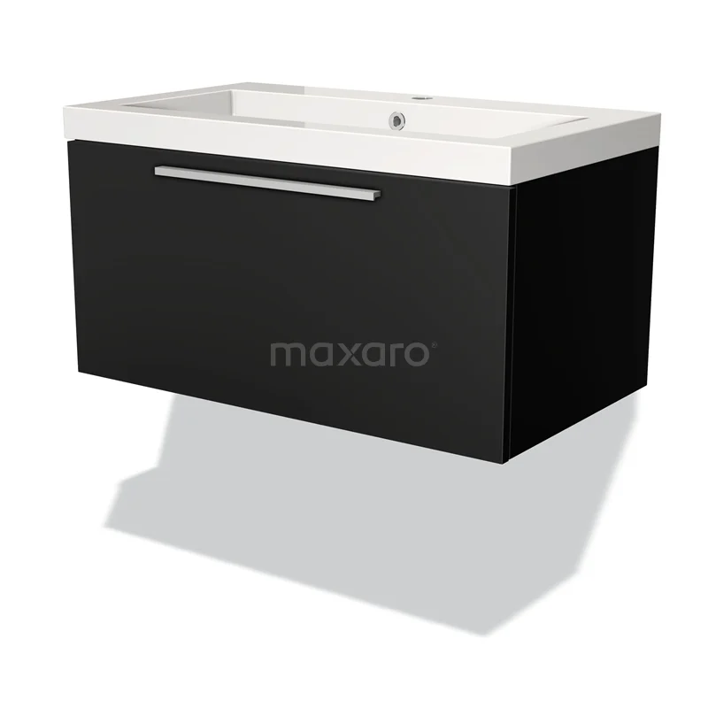 Modulo Vanity units with basin | 80 cm Matte black Flat front Mineral marble 1 drawer BMW11-01117