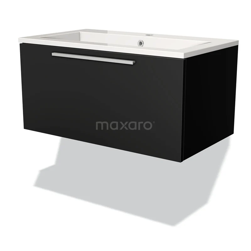 Modulo Vanity units with basin | 80 cm Matte black Flat front Mineral marble 1 drawer BMW11-01118