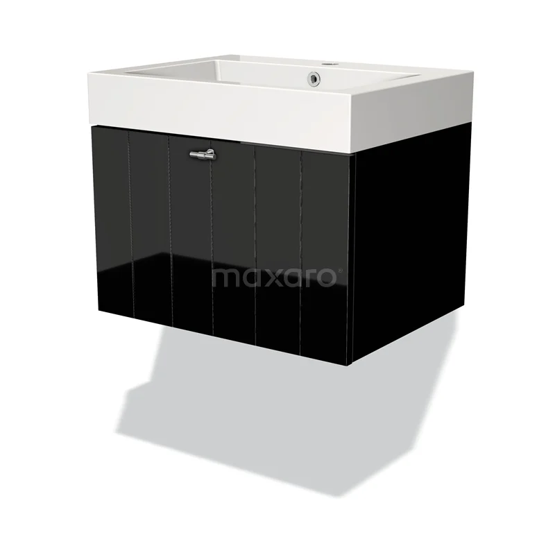 Modulo Vanity units with basin | 60 cm High-gloss black Slat front Mineral marble 1 drawer BMW11-01267