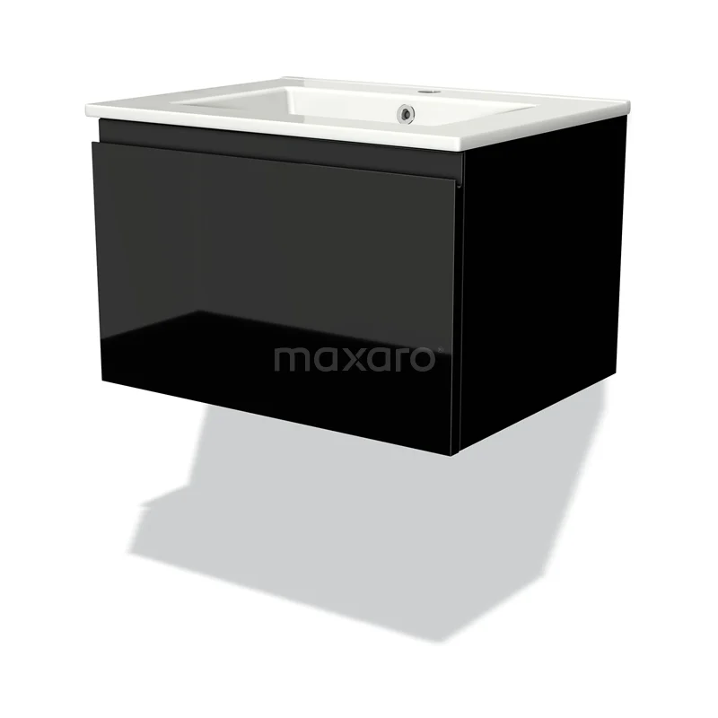 Modulo Vanity units with basin | 60 cm High-gloss black Handle-less front Ceramic 1 drawer BMW11-01269
