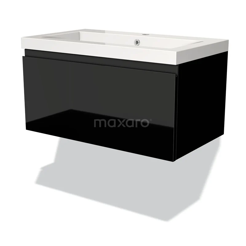 Modulo Vanity units with basin | 80 cm High-gloss black Handle-less front Mineral marble 1 drawer BMW11-01312