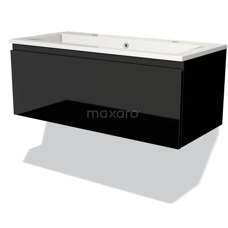 Modulo Vanity units with basin | 100 cm High-gloss black Handle-less front Mineral marble 1 drawer BMW11-01358