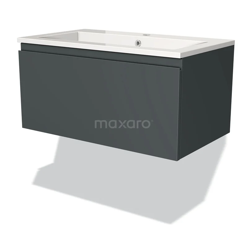 Modulo Vanity units with basin | 80 cm Dark grey Handle-less front Mineral marble 1 drawer BMW11-01484