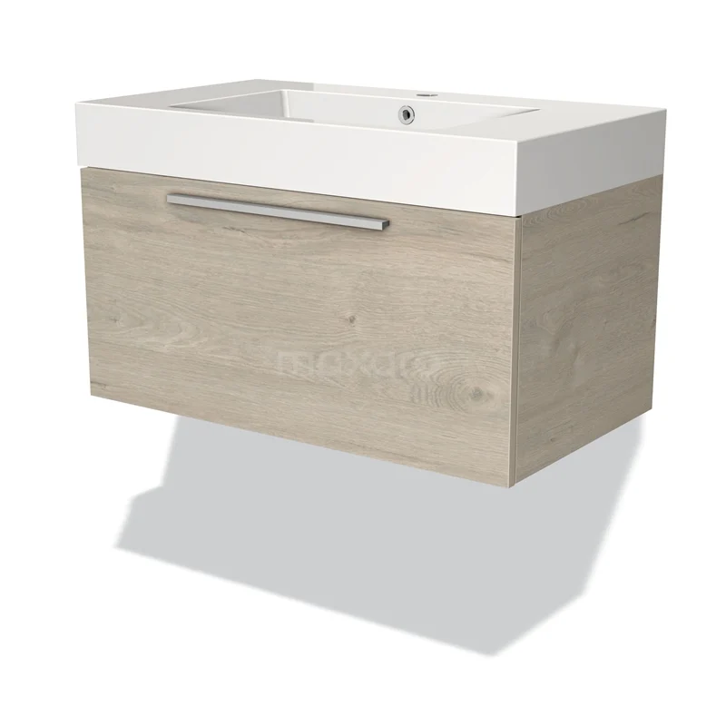 Modulo Vanity units with basin | 80 cm Light grey oak Flat front Mineral marble 1 drawer BMW11-01621