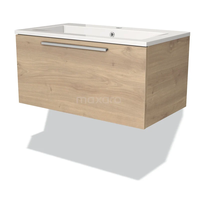 Modulo Vanity units with basin | 80 cm Light brown oak Flat front Mineral marble 1 drawer BMW11-01734