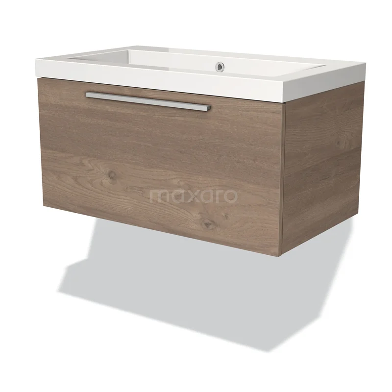 Modulo Vanity units with basin | 80 cm Mid brown oak Flat front Mineral marble 1 drawer BMW11-01846