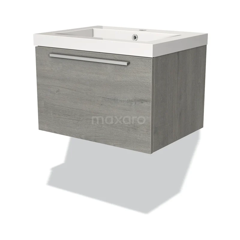 Modulo Vanity units with basin | 60 cm Grey oak Flat front Mineral marble 1 drawer BMW11-02052