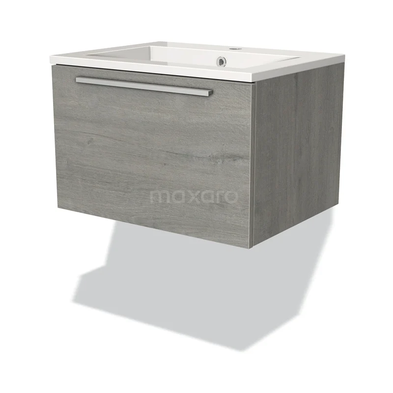 Modulo Vanity units with basin | 60 cm Grey oak Flat front Mineral marble 1 drawer BMW11-02053