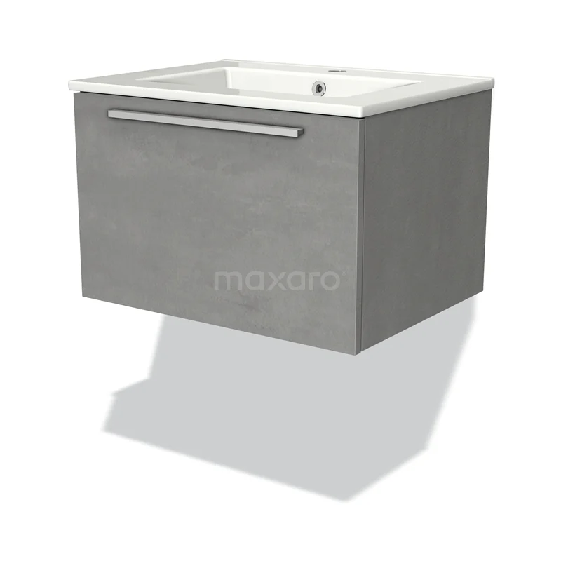 Modulo Vanity units with basin | 60 cm Light grey concrete Flat front Ceramic 1 drawer BMW11-02159