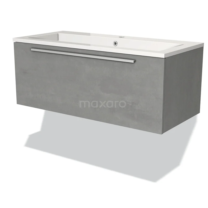 Modulo Vanity units with basin | 100 cm Light grey concrete Flat front Mineral marble 1 drawer BMW11-02193