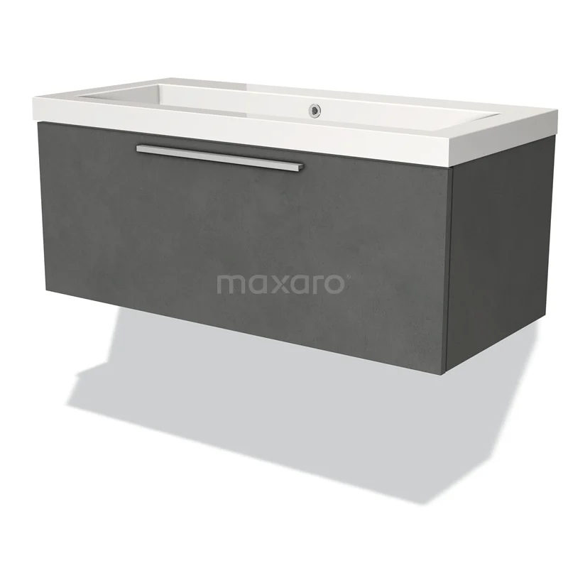 Modulo Vanity units with basin | 100 cm Dark grey concrete Flat front Mineral marble 1 drawer BMW11-02246