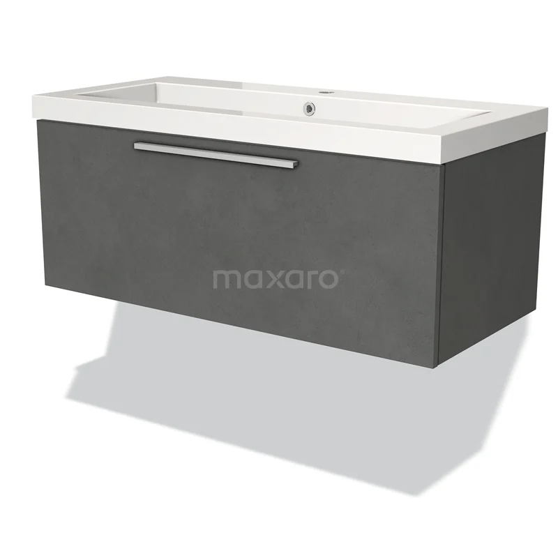 Modulo Vanity units with basin | 100 cm Dark grey concrete Flat front Mineral marble 1 drawer BMW11-02247