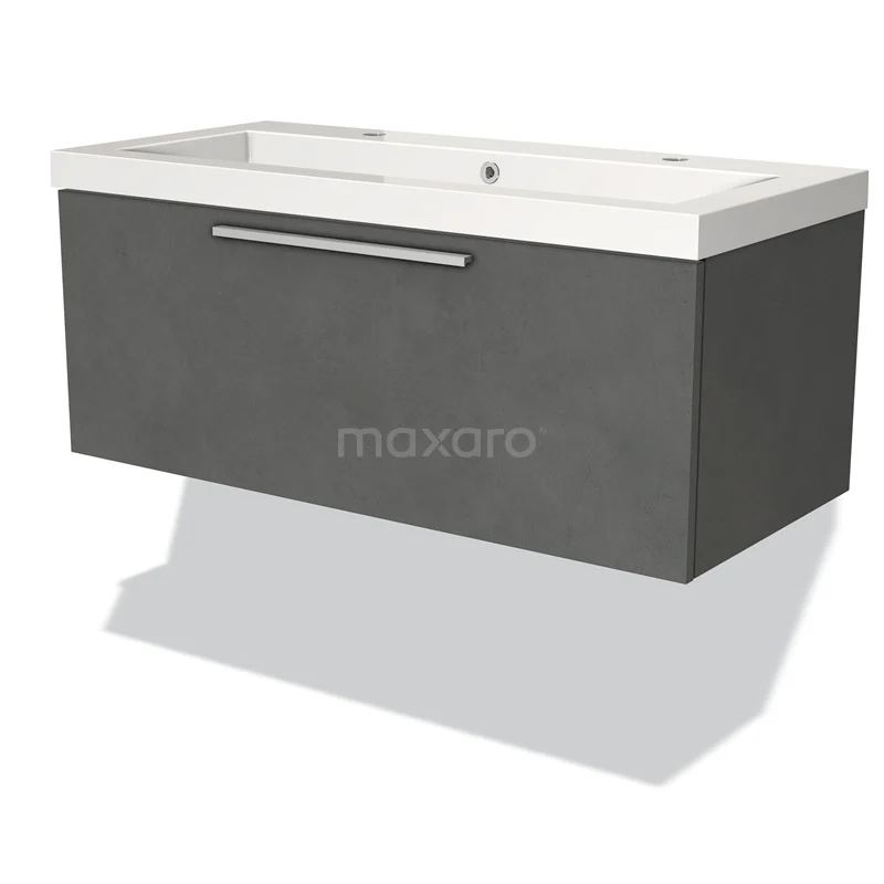 Modulo Vanity units with basin | 100 cm Dark grey concrete Flat front Mineral marble 1 drawer BMW11-02248