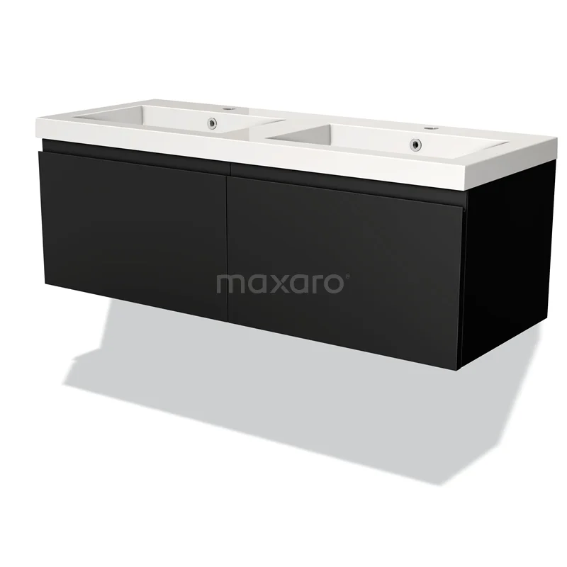 Modulo Vanity units with basin | 120 cm Matte black Handle-less front Mineral marble 2 Side-by-side drawers BMW12-00176