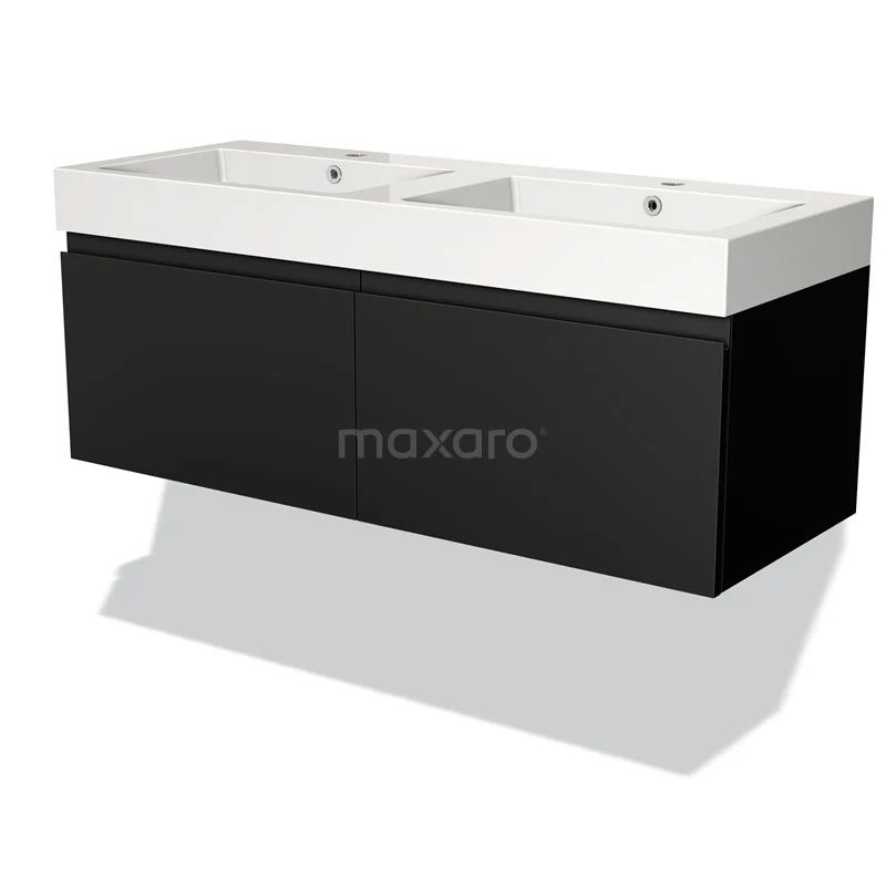 Modulo Vanity units with basin | 120 cm Matte black Handle-less front Mineral marble 2 Side-by-side drawers BMW12-00178