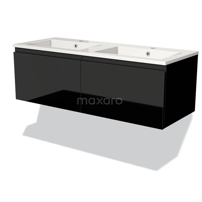 Modulo Vanity units with basin | 120 cm High-gloss black Handle-less front Mineral marble 2 Side-by-side drawers BMW12-00216
