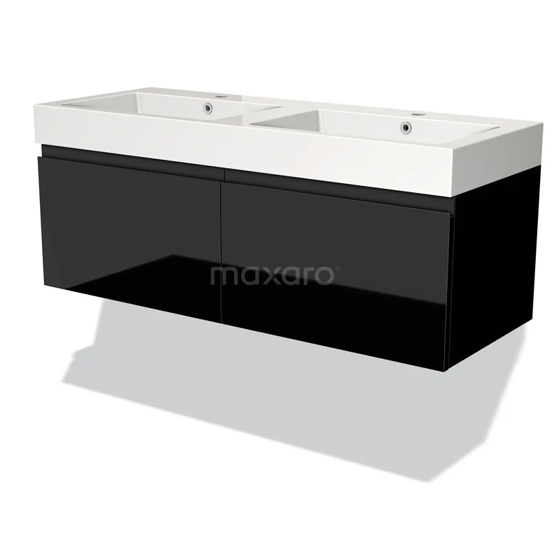 Modulo Vanity units with basin | 120 cm High-gloss black Handle-less front Mineral marble 2 Side-by-side drawers BMW12-00217