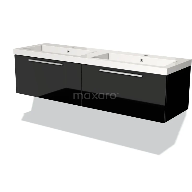 Modulo Vanity units with basin | 160 cm High-gloss black Flat front Mineral marble 2 Side-by-side drawers BMW12-00219