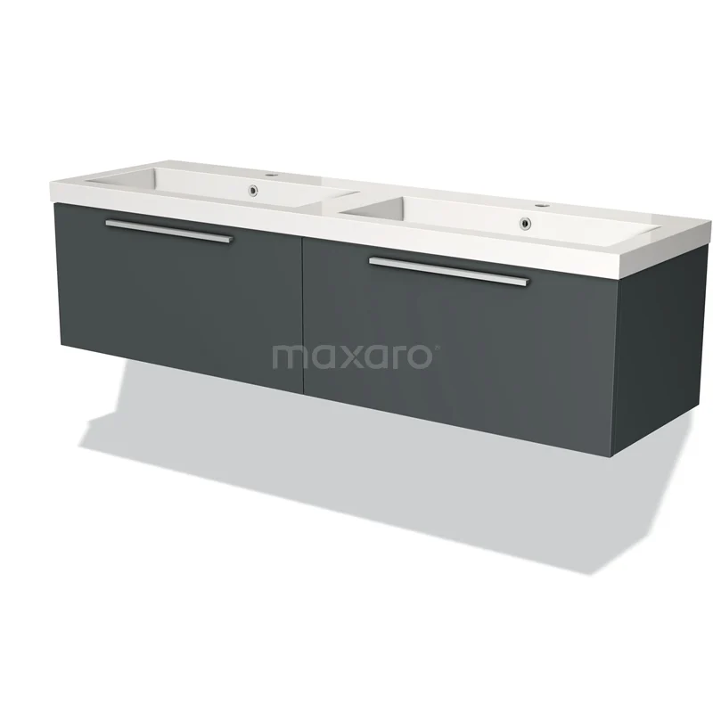 Modulo Vanity units with basin | 160 cm Dark grey Flat front Mineral marble 2 Side-by-side drawers BMW12-00258