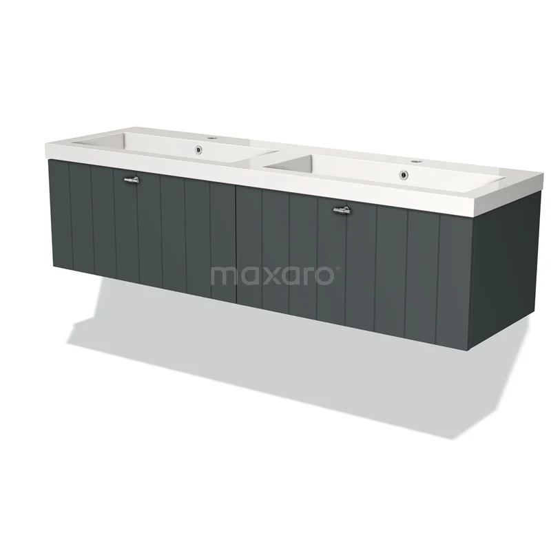 Modulo Vanity units with basin | 160 cm Dark grey Slat front Mineral marble 2 Side-by-side drawers BMW12-00259