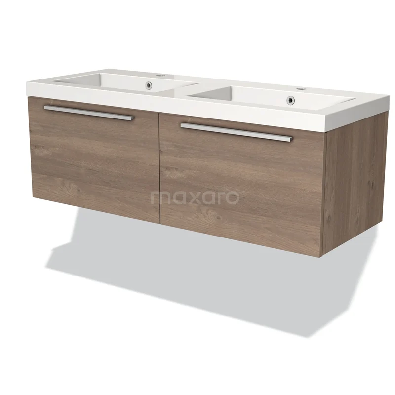 Modulo Vanity units with basin | 120 cm Mid brown oak Flat front Mineral marble 2 Side-by-side drawers BMW12-00321
