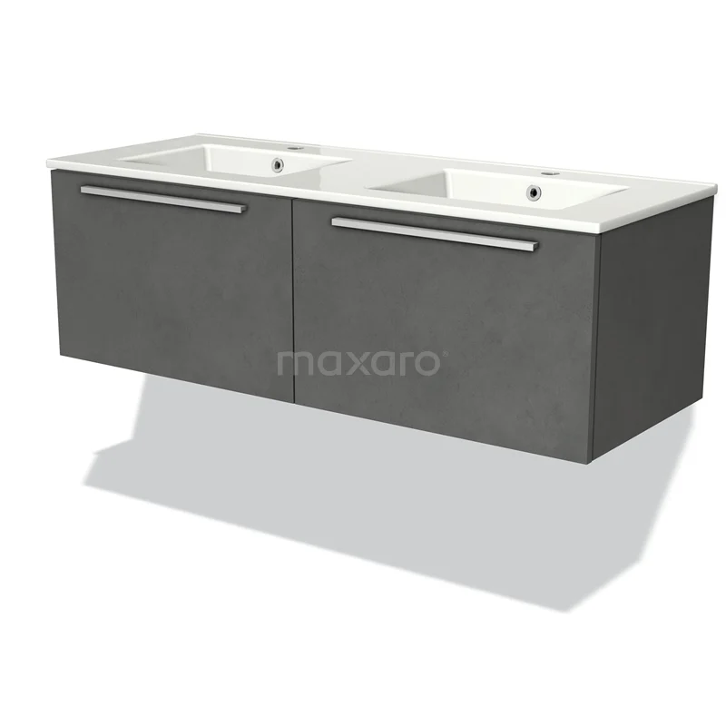 Modulo Vanity units with basin | 120 cm Dark grey concrete Flat front Ceramic 2 Side-by-side drawers BMW12-00378