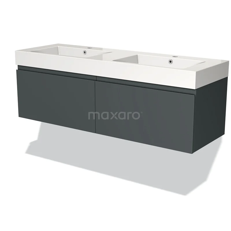 Dubbele wastafel met matzwarte onderkast, modern design, ideaal voor een stijlvolle badkamer.