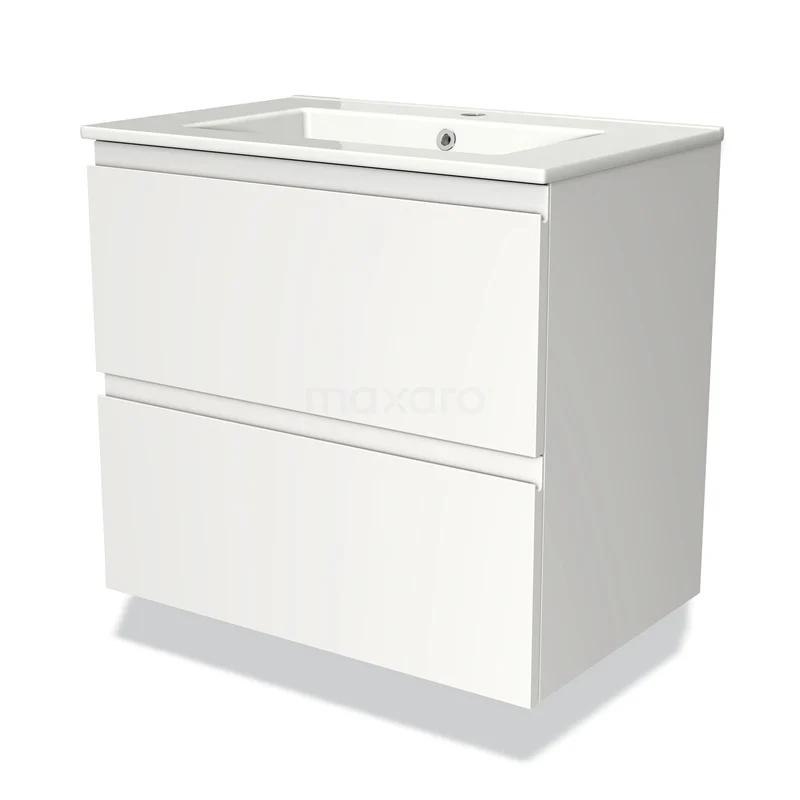 White bathroom unit with two sleekly designed drawers, matte finish, ideal for a modern bathroom style.