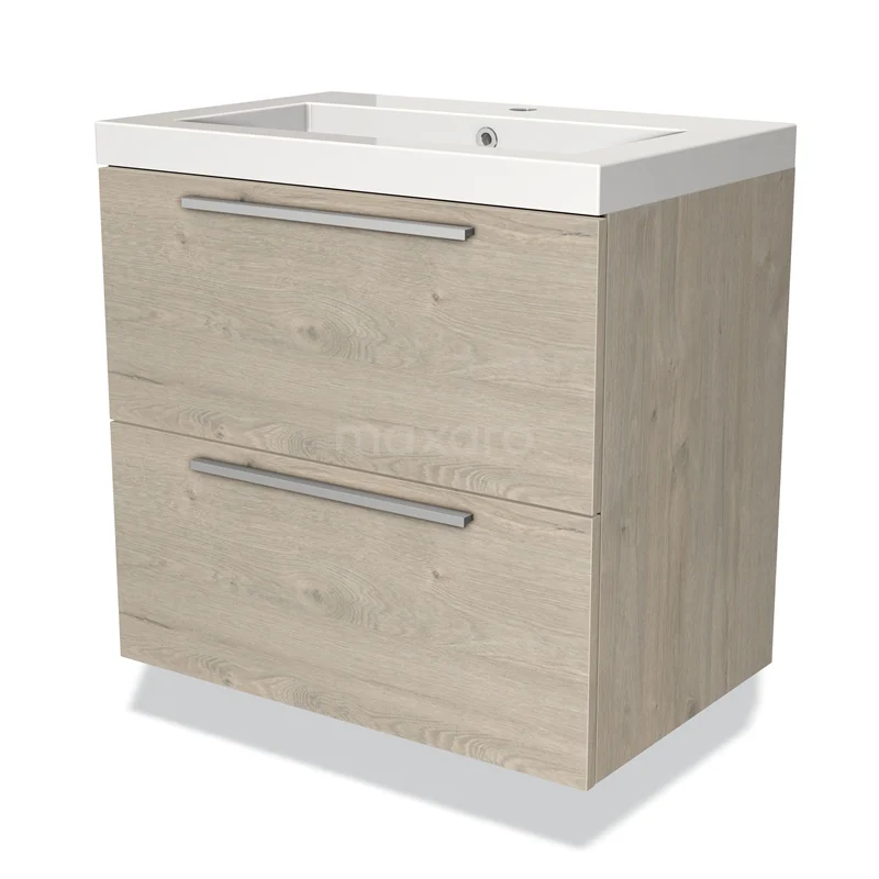 Modulo Vanity units with basin | 70 cm Light grey oak Flat front Mineral marble 2 Stacked drawers BMW17-01949