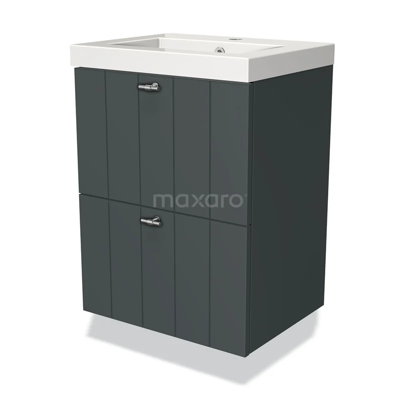 Modulo Slim Vanity units with basin | 50 cm Dark grey Slat front Mineral marble 2 Stacked drawers BMW37-00027