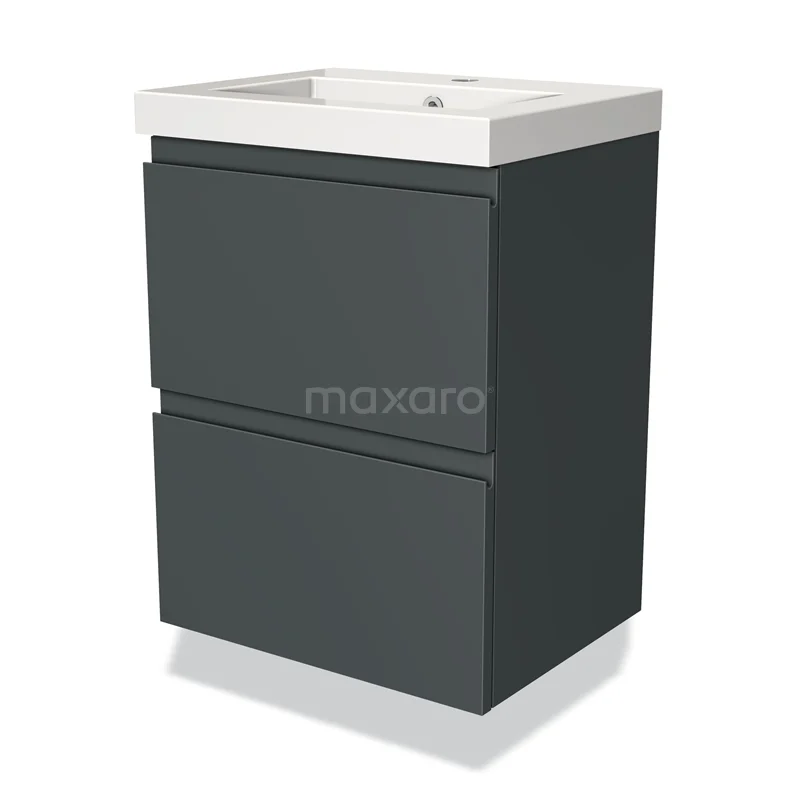 Modulo Slim Vanity units with basin | 50 cm Dark grey Handle-less front Mineral marble 2 Stacked drawers BMW37-00029