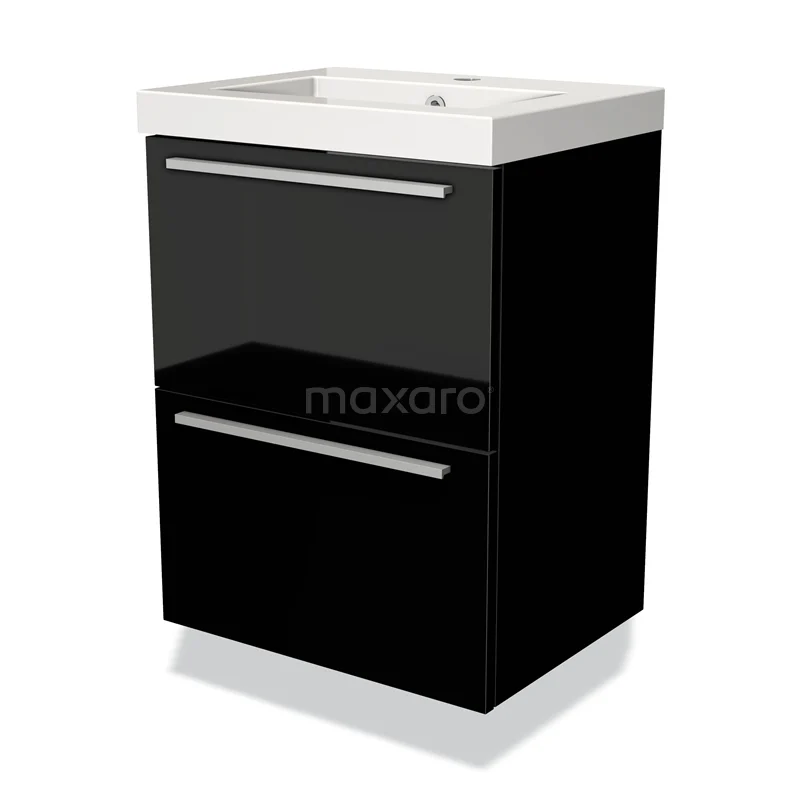 Modulo Slim Vanity units with basin | 50 cm High-gloss black Flat front Mineral marble 2 Stacked drawers BMW37-00031