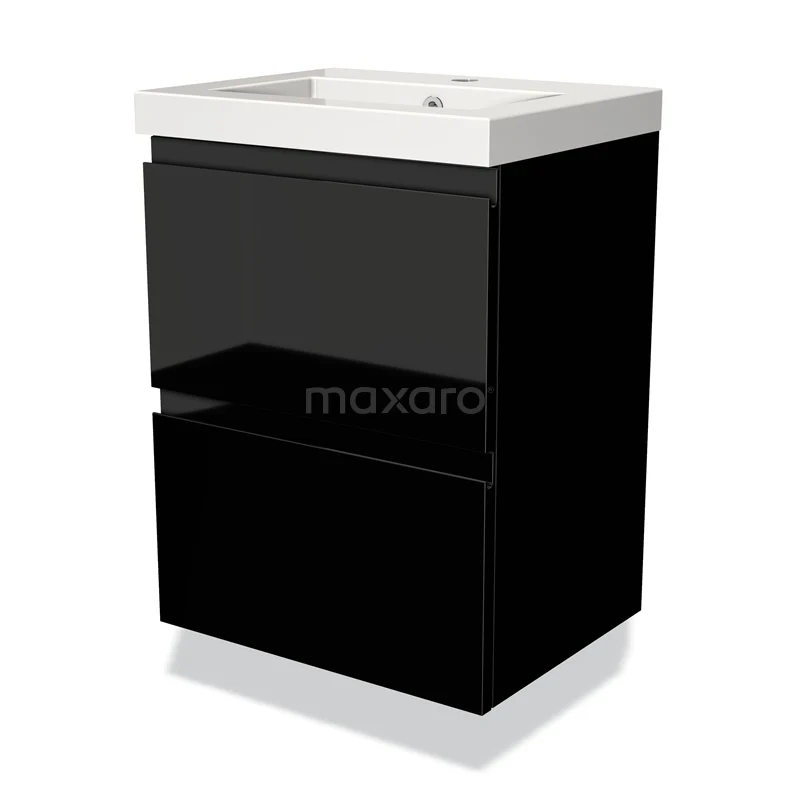 Modulo Slim Vanity units with basin | 50 cm High-gloss black Handle-less front Mineral marble 2 Stacked drawers BMW37-00035