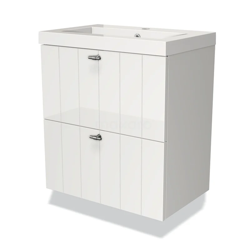 Modulo Slim Vanity units with basin | 60 cm High-gloss white Slat front Mineral marble 2 Stacked drawers BMW37-00086