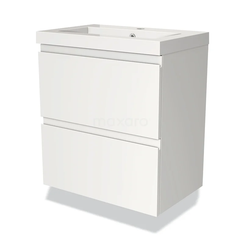 Modulo Slim Vanity units with basin | 60 cm Matte white Handle-less front Mineral marble 2 Stacked drawers BMW37-00098