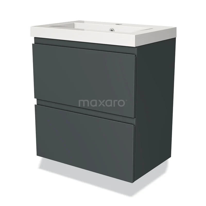 Modulo Slim Vanity units with basin | 60 cm Dark grey Handle-less front Mineral marble 2 Stacked drawers BMW37-00107