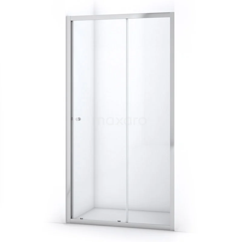 Glazen douchedeur met schuifmechanisme, zilveren frame, ideaal voor moderne badkamers met een strak en minimalistisch ontwerp.