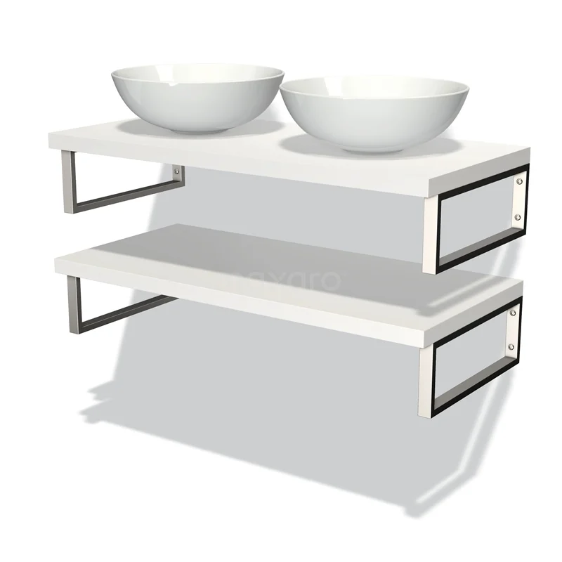 Modulo Plato Vanity units for countertop basin | 100 cm Matte white front Matte white worktop 2 Basin worktops BMK06-00064