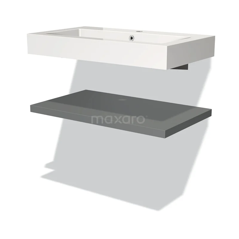 Modulo Waschtische | 80 cm Mittelgrau front Mineralguss Waschbecken mit Platte BMW10-00002 Weißes keramisches Waschtischplatte mit antrazitgrauer Platte, modernes Badmöbel ohne Hahnloch, minimalistisches Design.