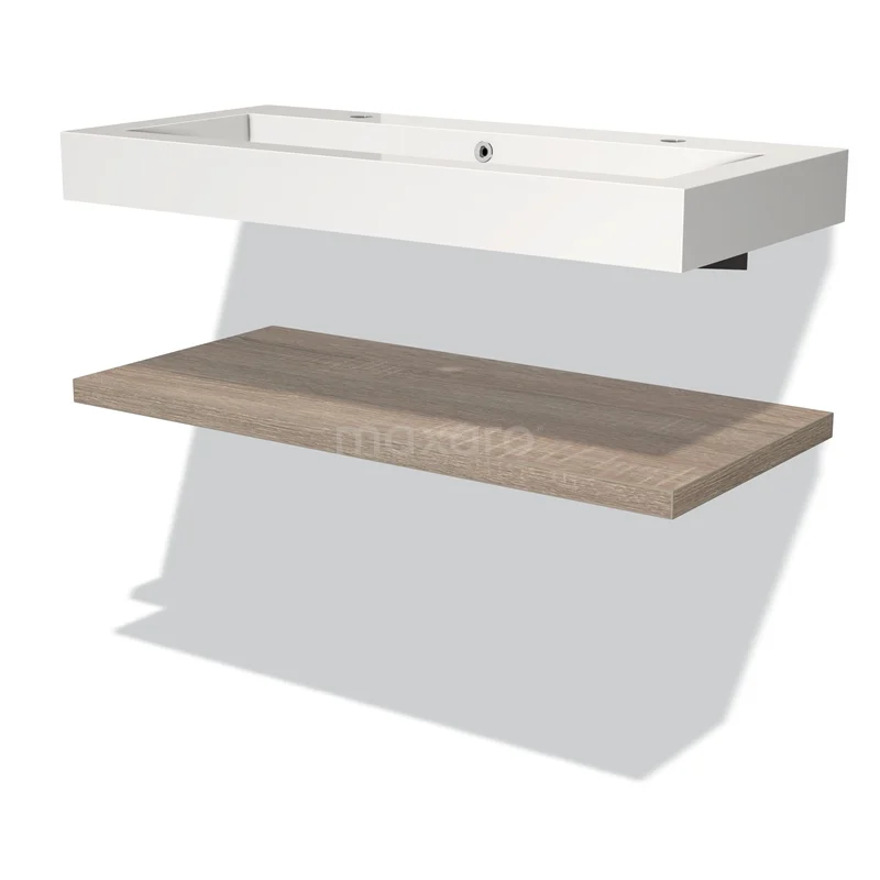 Modulo Vanity units with basin | 100 cm Oak front Mineral marble Basin with worktop BMW10-00021