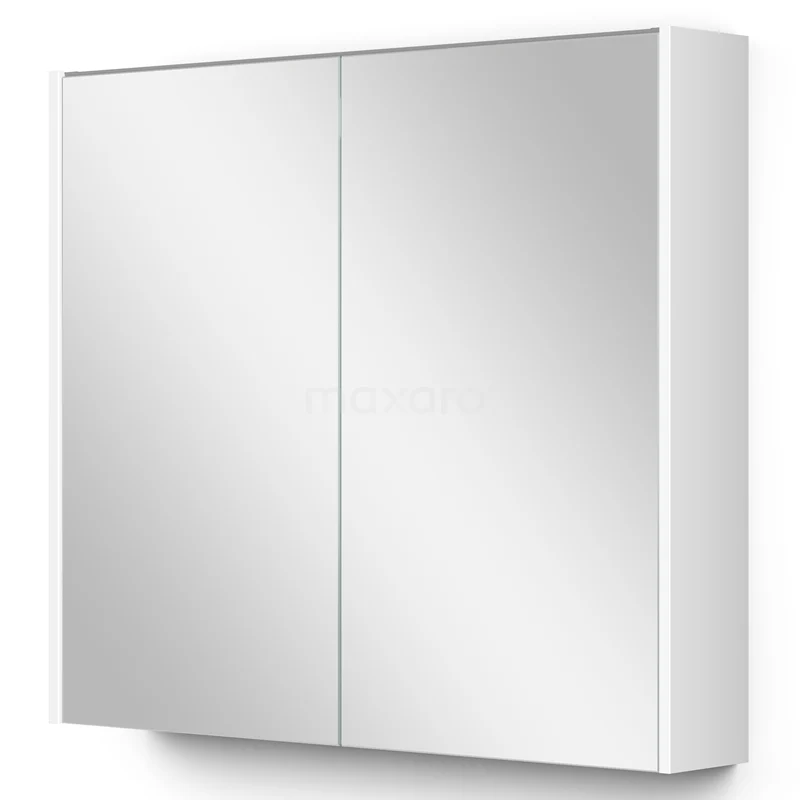 Spiegelschrank mit Beleuchtung Modulo 80x70cm Hochglanz Weiß K99-0800-59009-04 Weiße Spiegelschrank mit zwei Türen, modernes Design und Glasoberfläche, ideal für zusätzlichen Stauraum im Badezimmer.