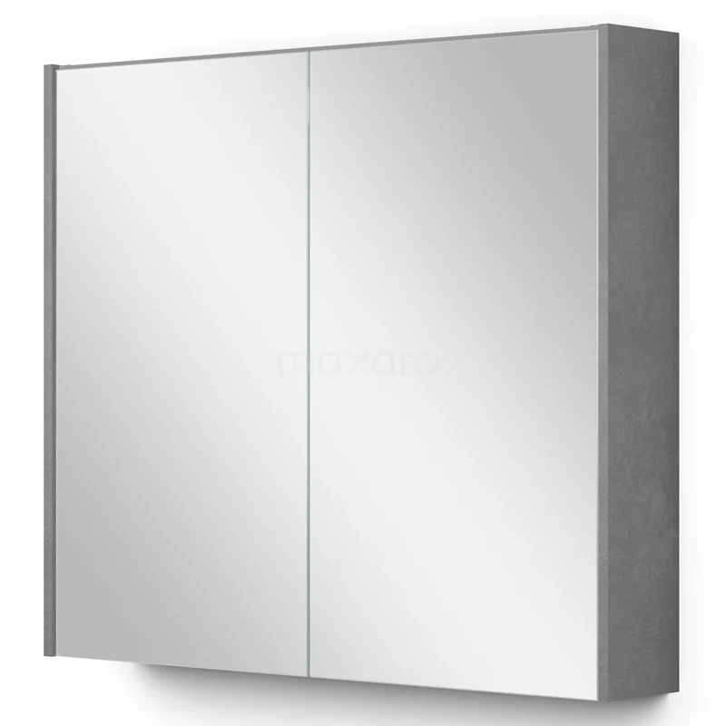Spiegelschrank mit Beleuchtung Modulo 80x70cm aus hellgrauem Beton K99-0800-59009-50 Grauer Badschrank mit doppelten Spiegeltüren, elegantes Design aus Aluminium, ideal für moderne Badezimmerlagerung.