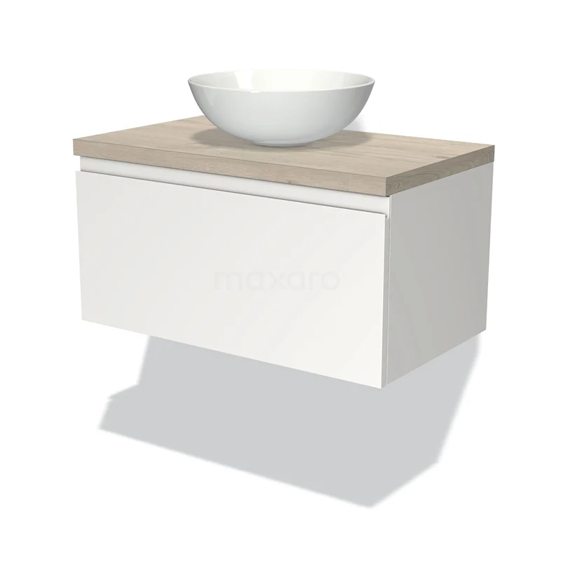 Modulo Plato Vanity units for countertop basin | 80 cm Matte white Handle-less front Light grey oak worktop 1 drawer BMK11-00656