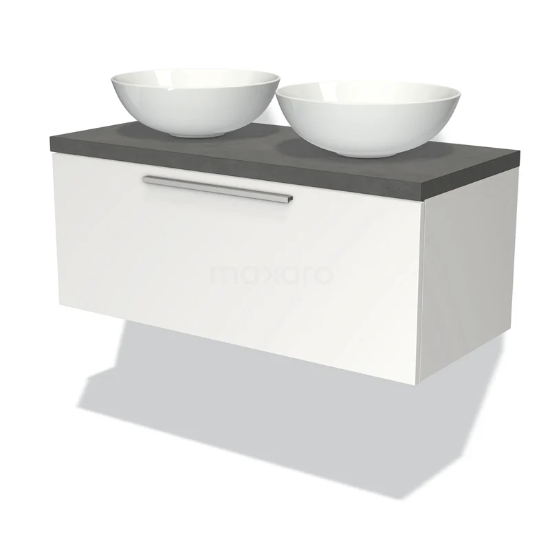 Modulo Plato Vanity units for countertop basin | 100 cm Matte white Flat front Dark grey concrete worktop 1 drawer BMK11-00711