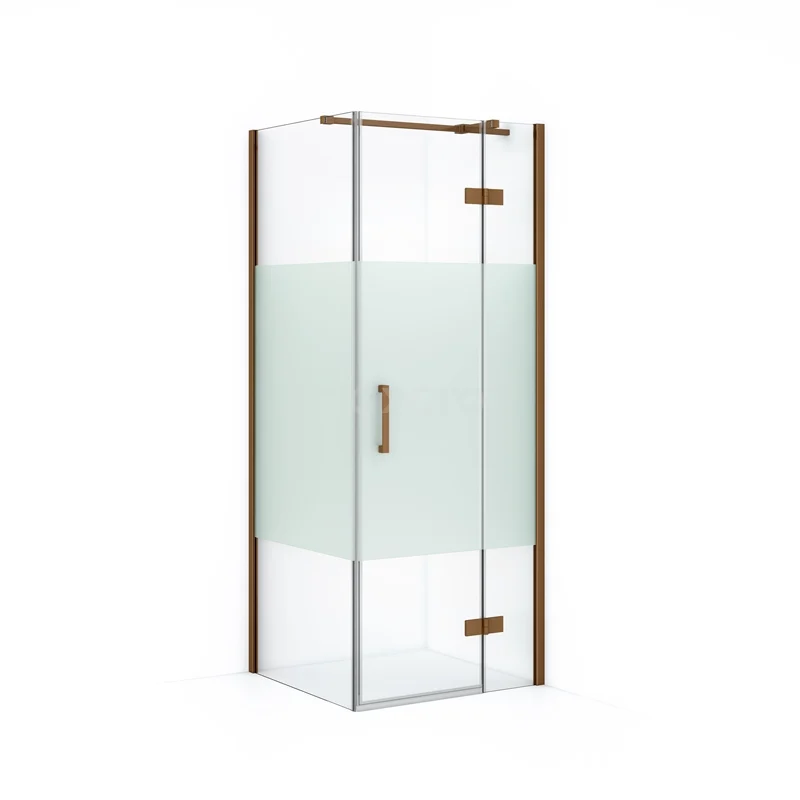 Duschkabine Diamond 80x80cm aus klarem Sicherheitsglas mit mattem Streifen aus Kupfer CDB223508313KP Glas Duschkabine mit Mattglas und Messingdetails, kompaktes Design, perfekt für ein modernes Badezimmer.