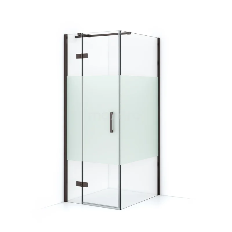Diamond Shower enclosure | 90x80 cm Black metal Clear with matt strip Pivot door Rectangle CDB213509313ZMN