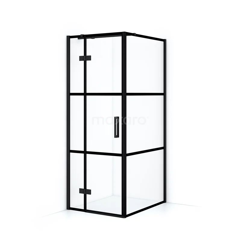 Diamond Shower enclosure | 90x80 cm Matte black Clear with 4 black stripes Pivot door Rectangle CDB213509318MB