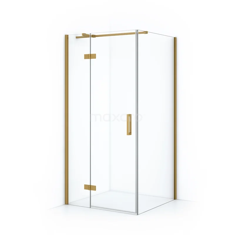 Diamond Shower cabin | 100x80 cm Gold Clear glass Pivot door Rectangle CDB214608310GGN Gold shower enclosure with clear glass and corner design, ideal for luxury bathroom interiors.