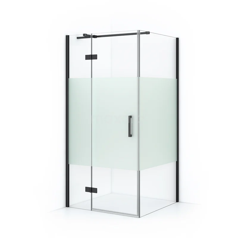 Diamond Shower enclosure | 100x90 cm Black chrome Clear with matt strip Pivot door Rectangle CDB214609313BCN